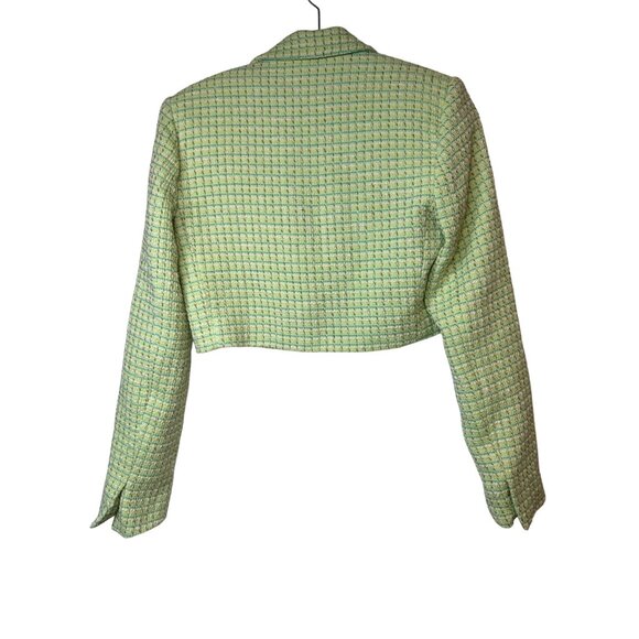ZARA XS Light Green Tweed Cropped Jacket Notched Collar Summer Weight - Picture 7 of 15